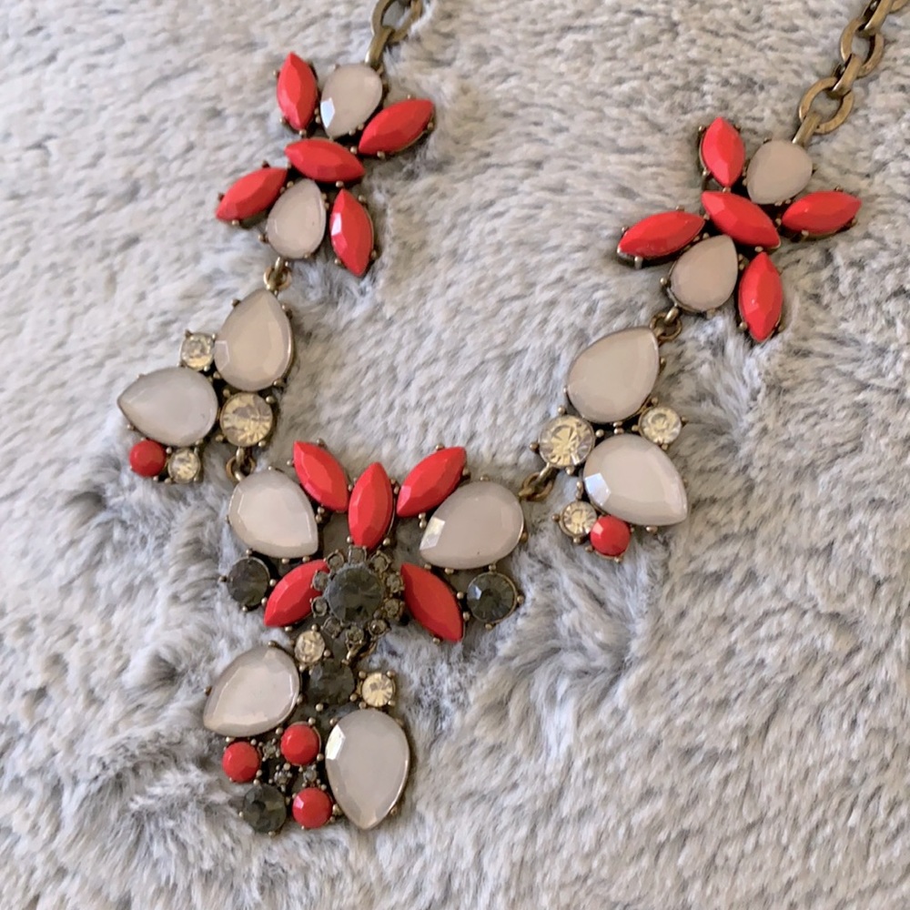 Fashion Rhinestone Necklace Peach Orange Gray Gold